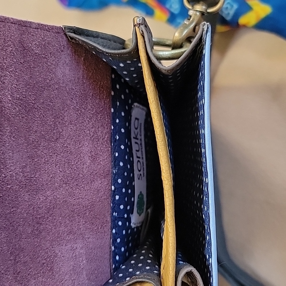 Soruka Gia Blue & Leopard Print Upcycled Leather Crossbody Bag OOAK NWT - Picture 7 of 13
